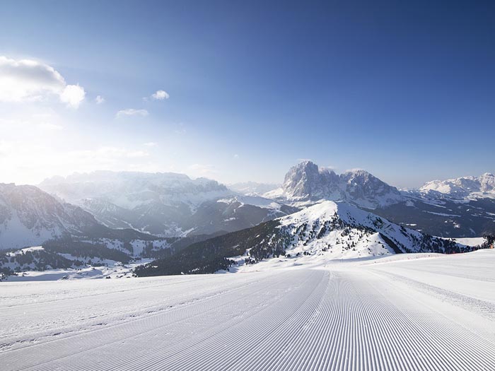 Perfectly groomed ski slopes